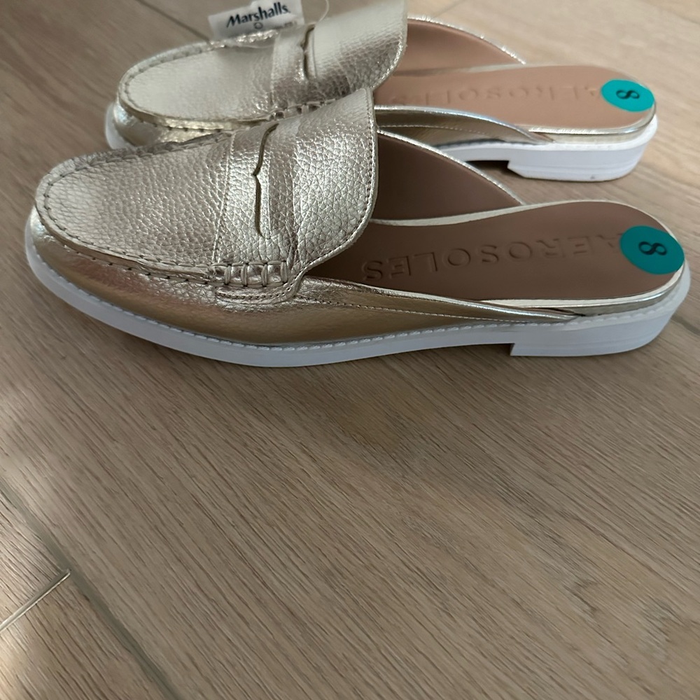 AEROSOLES Women's Metallic Silver Loafers 82sallyl Shoes - Picture 5 of 9